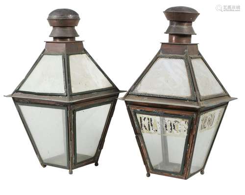 A pair of Irish copper and glazed lanterns