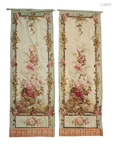 A pair of French entrefenêtre tapestries in Aubusson taste