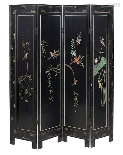 A Chinese carved and coromandel lacquered four fold screen