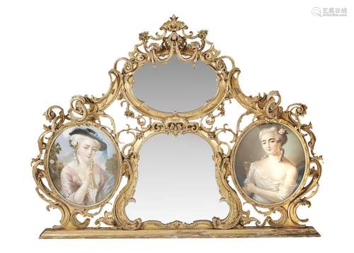 A French giltwood and composition overmantel mirror