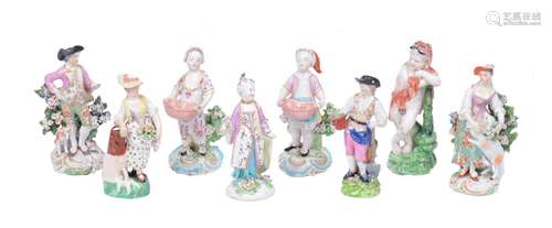 An assortment of Derby porcelain figures