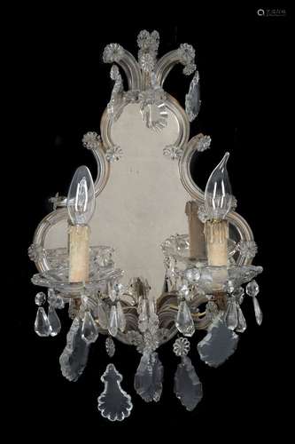 A pair of Italian, probably Venetian, cut and moulded glass twin light wall appliques in 18th centur