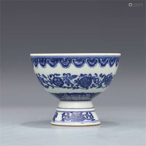 A Chinese Blue And White Porcelain Flower Stem Cup