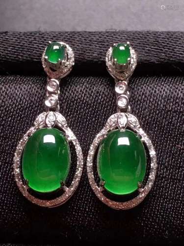 A Chinese Natural  Green Jadeite Earings