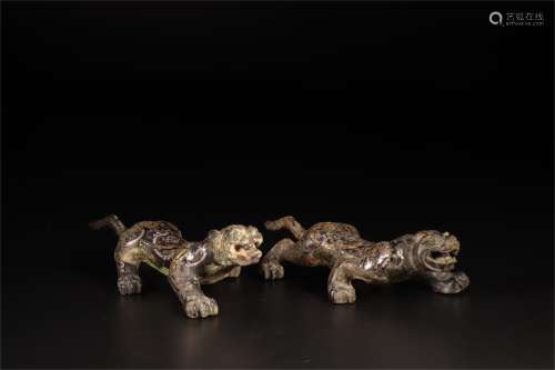 A Pair Of Chinese Bronze Tigers  Table Item