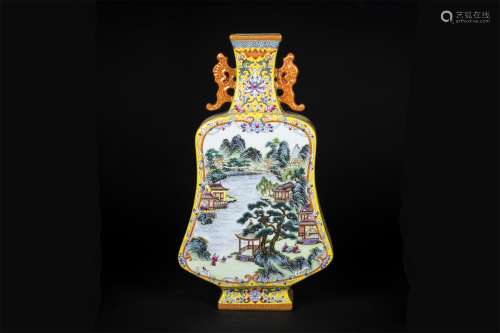 A Chinese Famille-Rose Porcelain Flower Double Handle Vase