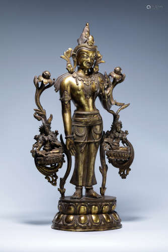 A Chinese Bronze GUANYIN With Lotus