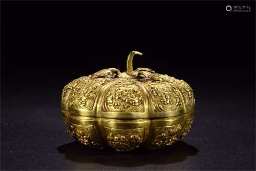 A Chinese Gilt Bronze Gourd Box