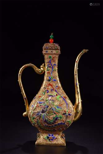 A Chinese Gilt Bronze Phoenix Teapot