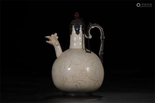 A Chinese Ding-Type Porcelain Carved Phoenix  TeaPot