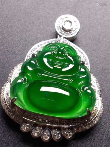 A Chinese Whole Green Jadeite Seated Buddha