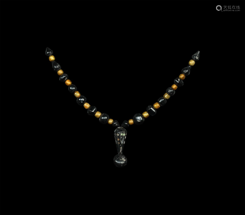 Islamic Gold-in-Glass and Jet Bead Necklace