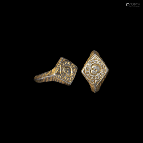 Post Medieval Gilt Silver Memento Mori Skull Ring