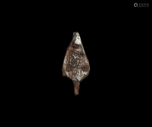 Roman Silver Clad Votive Arrowhead with Bust of Jupiter