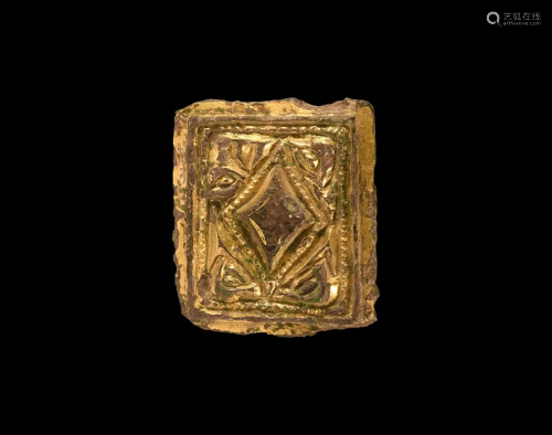 Anglo-Saxon Gold Chip-Carved Bronze Mount