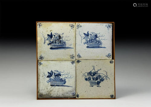 Post Medieval Dutch Tiles with Basket of Fruit