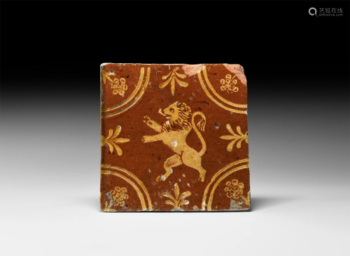 Post Medieval Glazed Tile with Lion Rampant