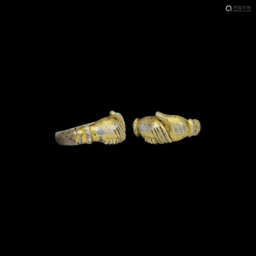 Post Medieval Gilt Silver Clasped-Hands Ring