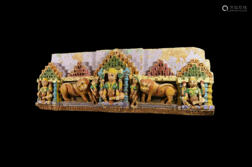 Indian Painted Figural Frieze with Lions