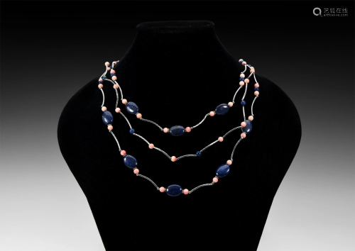 Coral and Lapis Lazuli Bead Necklace