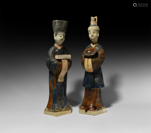 Chinese Ming Blue Glazed Figure Pair