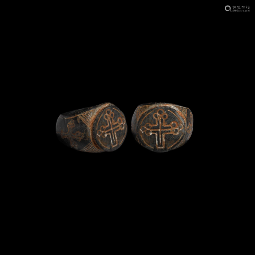 Byzantine Carved Stone Ring with Crosses