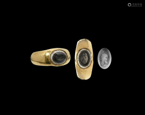 Roman Portrait Gemstone in Gold Ring