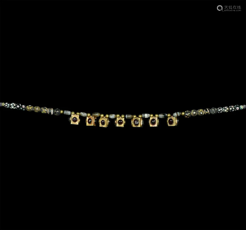 Greek Gold and Agate Bead Necklace