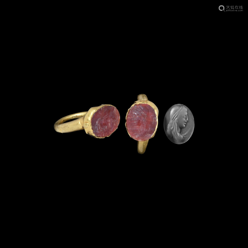 Roman Gold Ring with Female Bust Gemstone