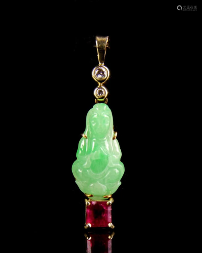 Chinese Jadeite Guanyin Pendant