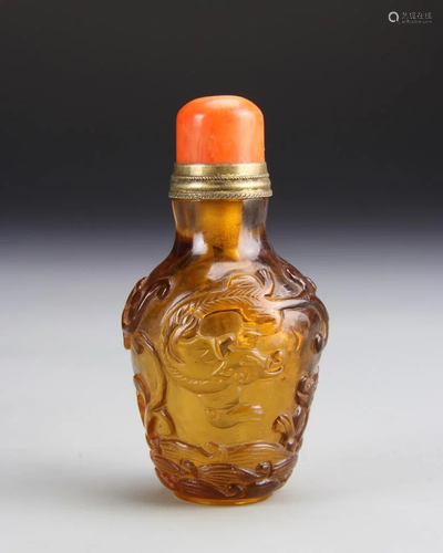 Chinese Carved Peking Glass Snuff Bottle