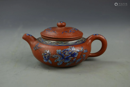 Chinese Enameled Yixing Teapot