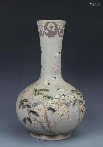 Japanese Famille Rose Vase with Crane