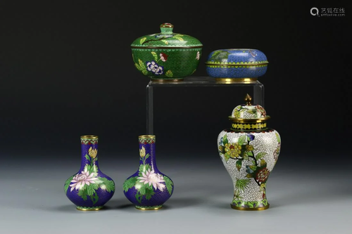 Five Chinese Cloisonne Pieces