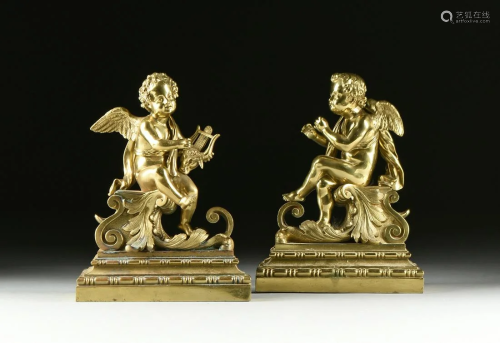 A PAIR OF LOUIS XVI REVIVAL POLISHED BRASS CH…