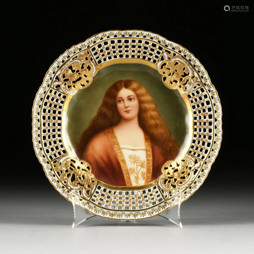 A ROYAL VIENNA STYLE PORCELAIN PLATE WITH PORT…