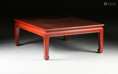 A MODERN CHINOISERIE RED VARNISHED…