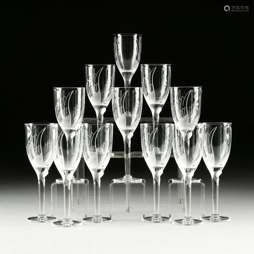 A SET OF TWELVE LALIQUE ETCHED CHAMPAGN…