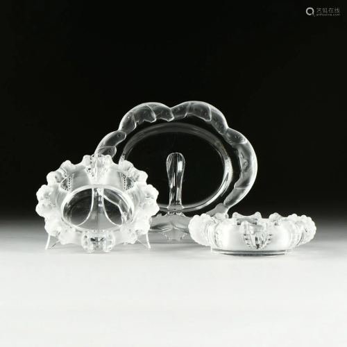 A GROUP OF THREE MARINE THEME LALIQUE CRY…