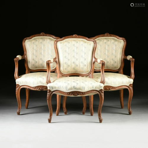 A SET OF THREE LOUIS XV STYLE UPHOLSTERED AND …