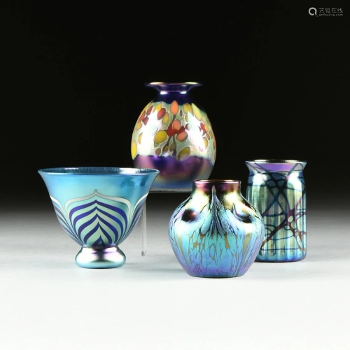 A GROUP OF FOUR ART GLASS BOWL AND VASES, M…