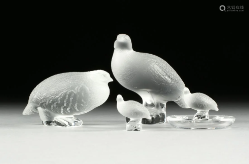 FOUR VINTAGE LALIQUE CLEAR FROSTED CRYSTAL FIG…