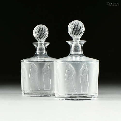 A PAIR OF VINTAGE LALIQUE DECANTERS, 