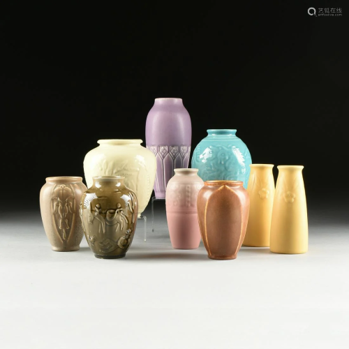 A GROUP OF NINE ROOKWOOD POTTERY VASES…
