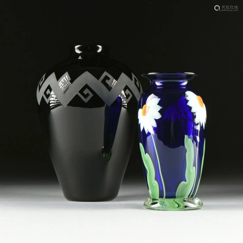 TWO ART GLASS VASES, LATE 20TH CENTURY,
