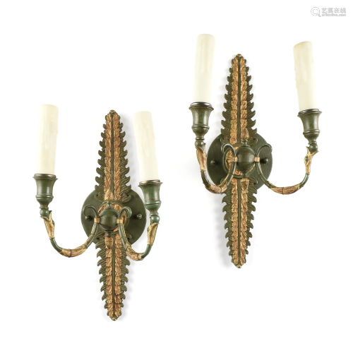 A PAIR OF EMPIRE REVIVAL VINTAGE DUAL LIGHT…
