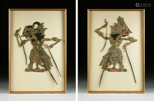 A PAIR OF INDONESIAN WAYANG KULIT PARCEL GILT