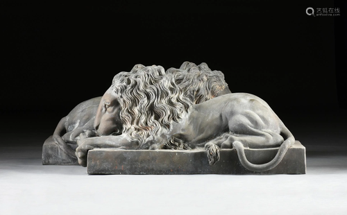 A PAIR OF LARGE GARDEN PARK BRONZE LION…