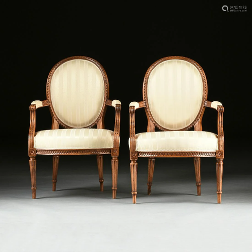 A SET OF FOUR LOUIS XVI STYLE UPHOLSTERED AND…