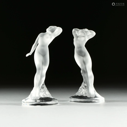 A PAIR OF VINTAGE LALIQUE STANDING NUDE BE…